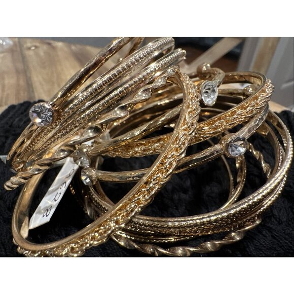 Neiman Marcus Cara NY New York Bead Gold Tone Metal Bangle Bracelets 15 Set NEW - Picture 5 of 16